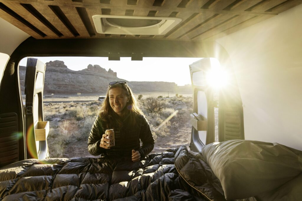 Having a beer in a Campervan