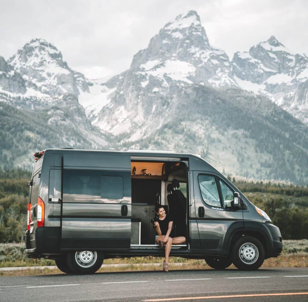 Campervan off the side of the road in Grand Teton National Park
