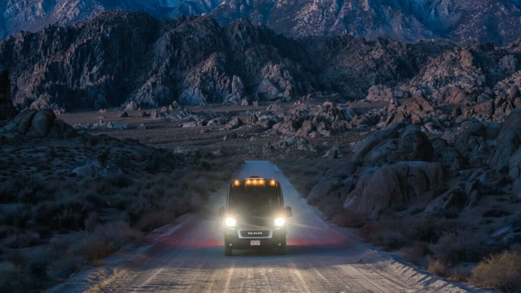 Campervan driving in Alabama Hills