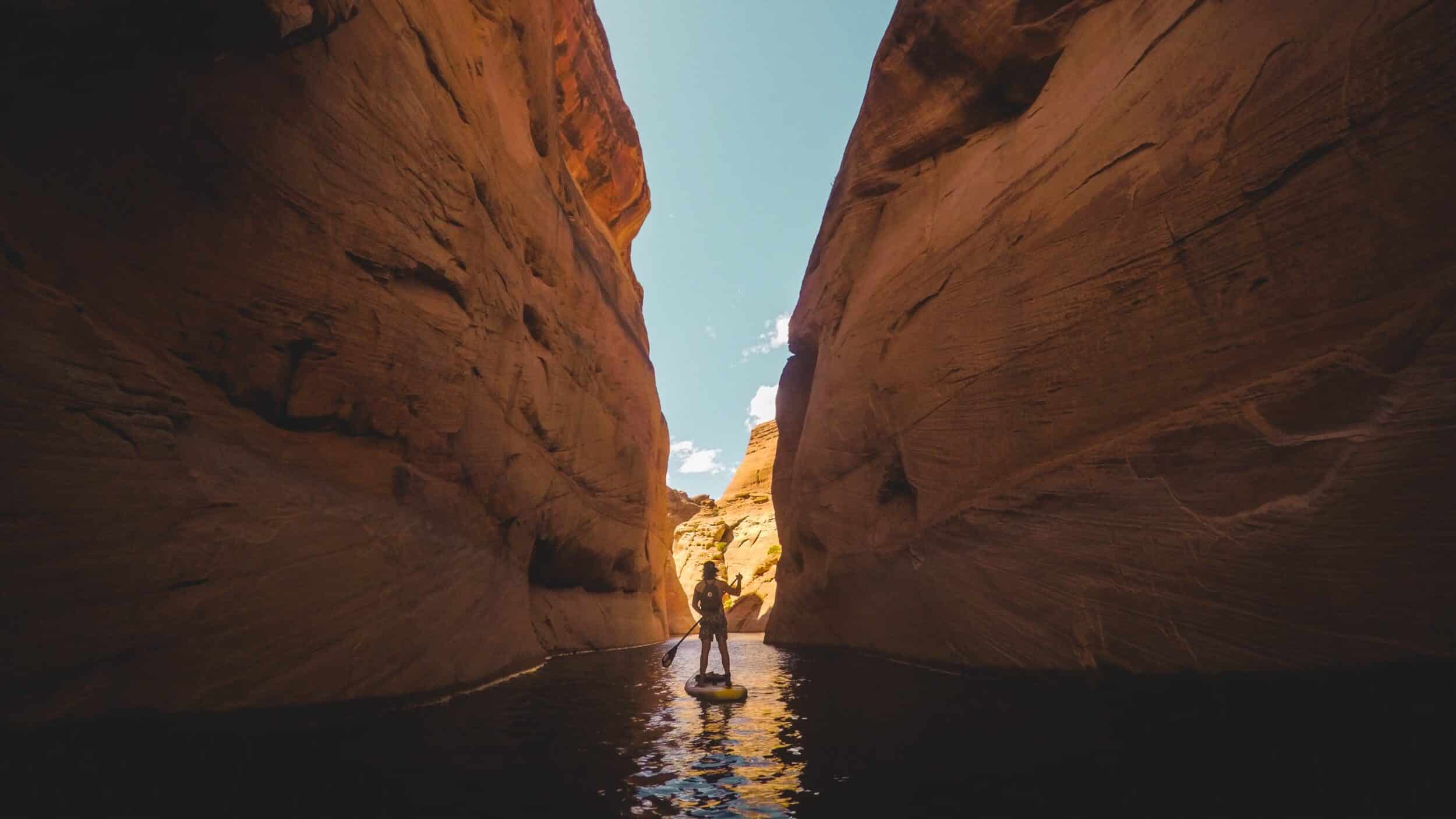 Paddleboarding in a slot canyon