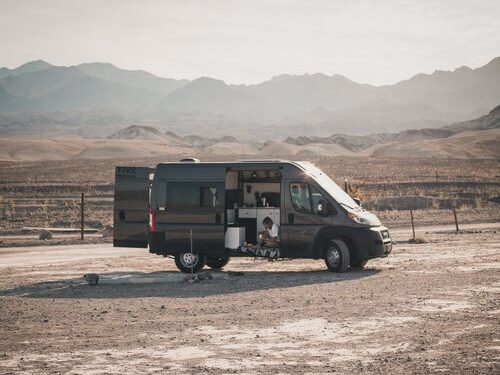 Van parked in the desert
