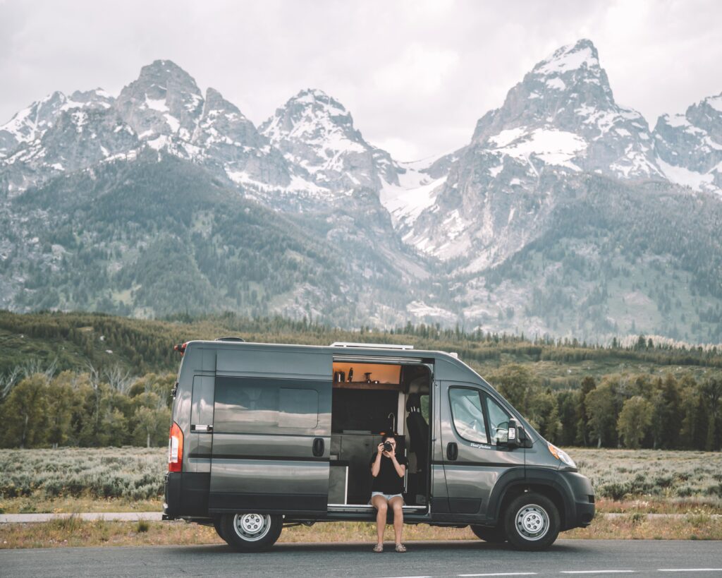 Campervan parked in Grand Teton National park