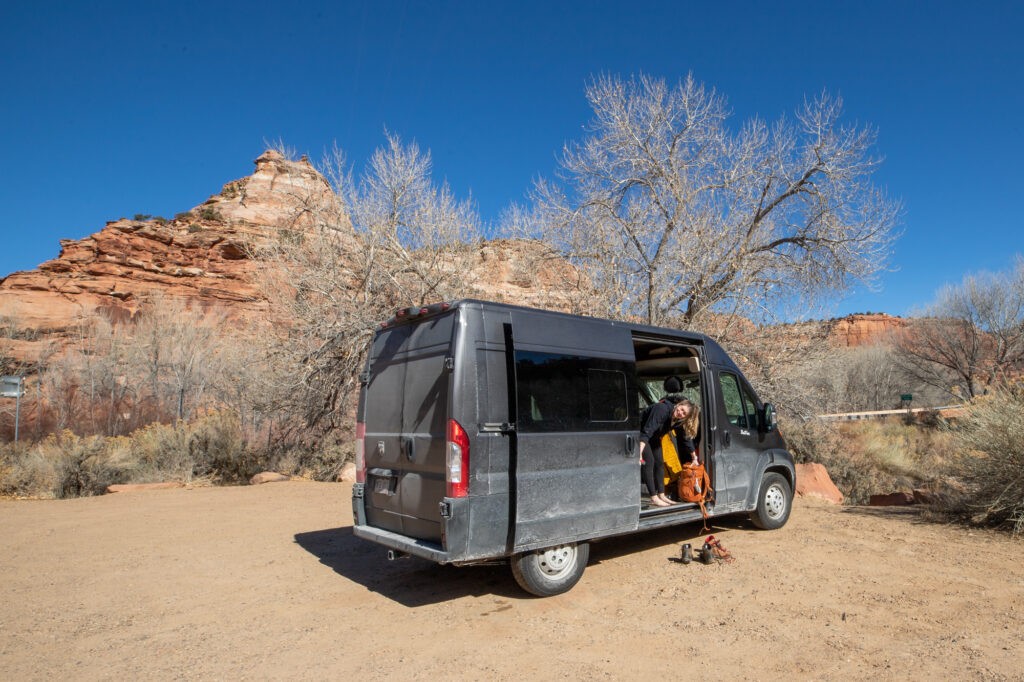 Campervan parked in Taos, New Mexico