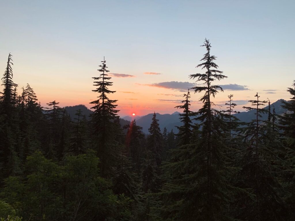 Colorful sunset amidst Oregon's scenic landscapes.