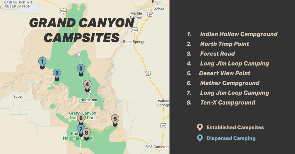 Grand Canyon Campsites Map