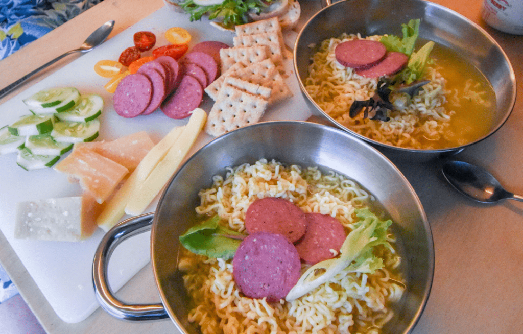 Ramen noodles and a spread