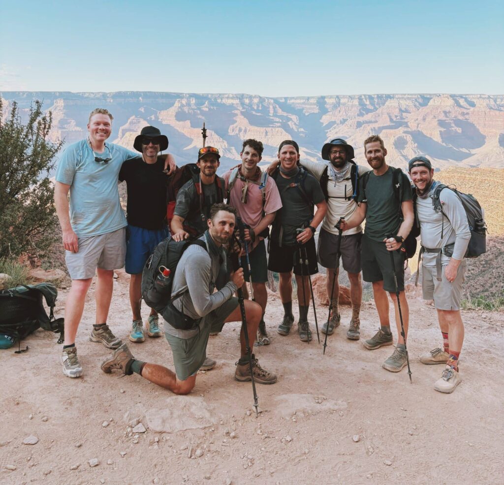 Group of hikers completing the Rim-to-Rim hike at the Grand Canyon
