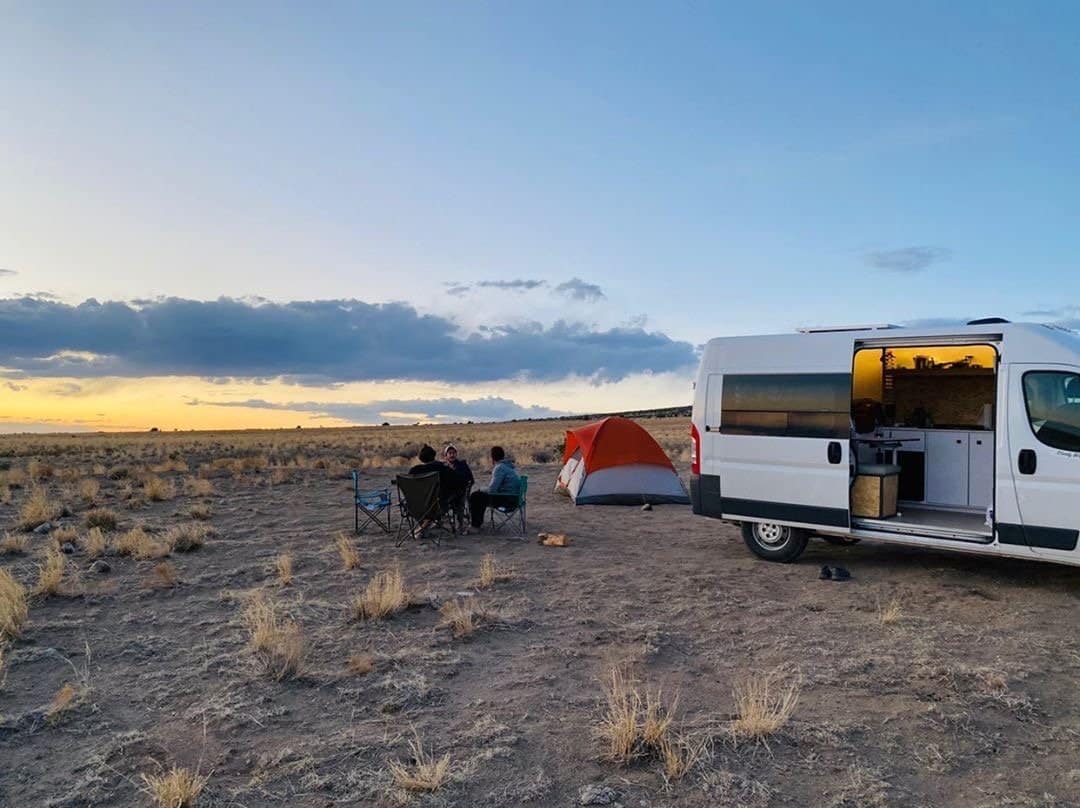 Dispersed Camping in a Campervan at sunset
