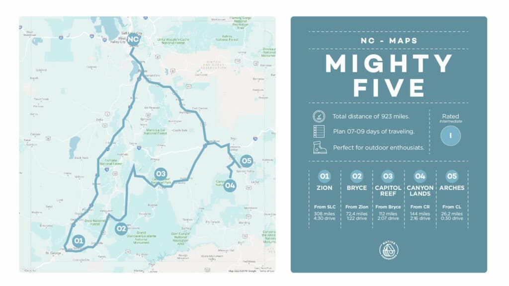 Map of Utah's Mighty 5