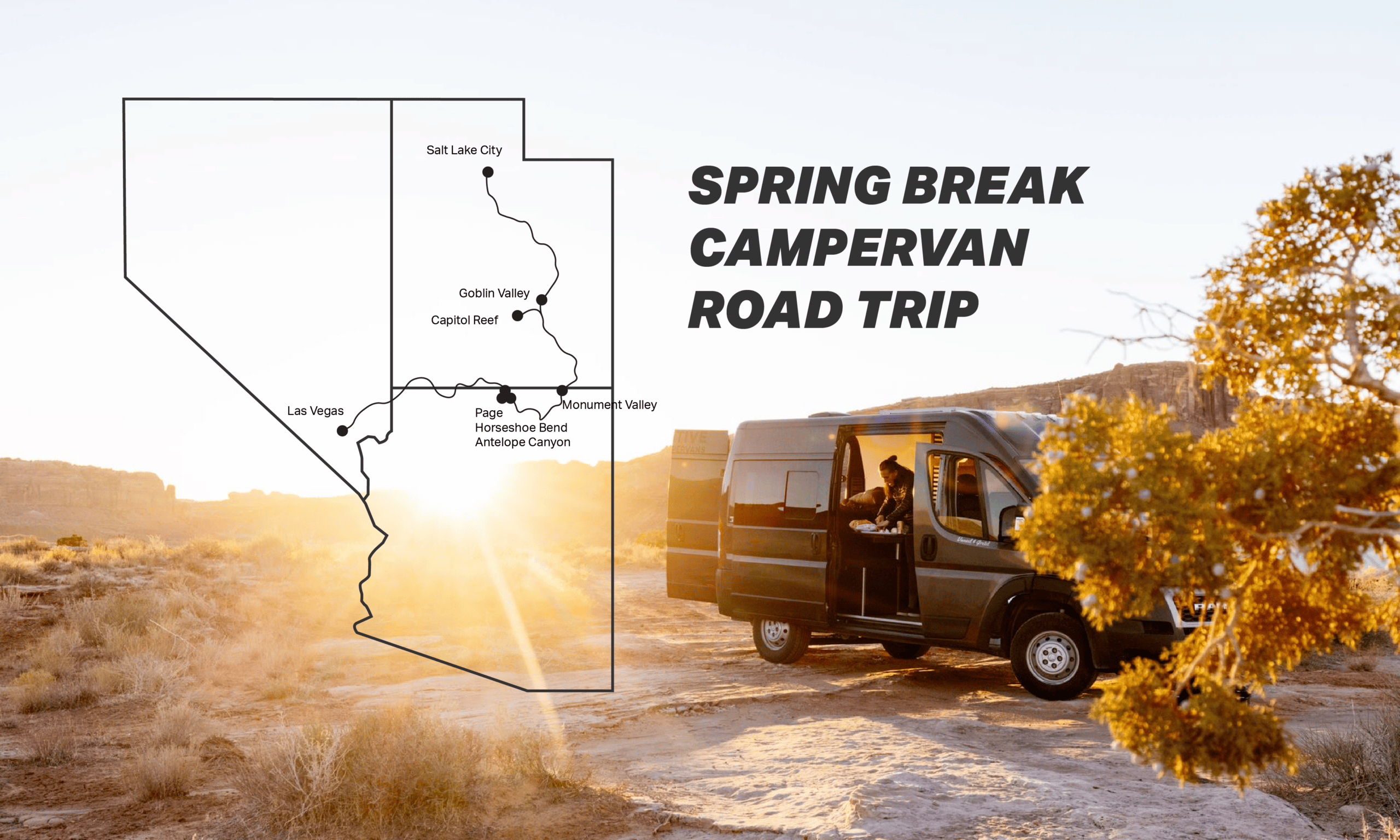 Spring break road trip plans and campervan road trip map