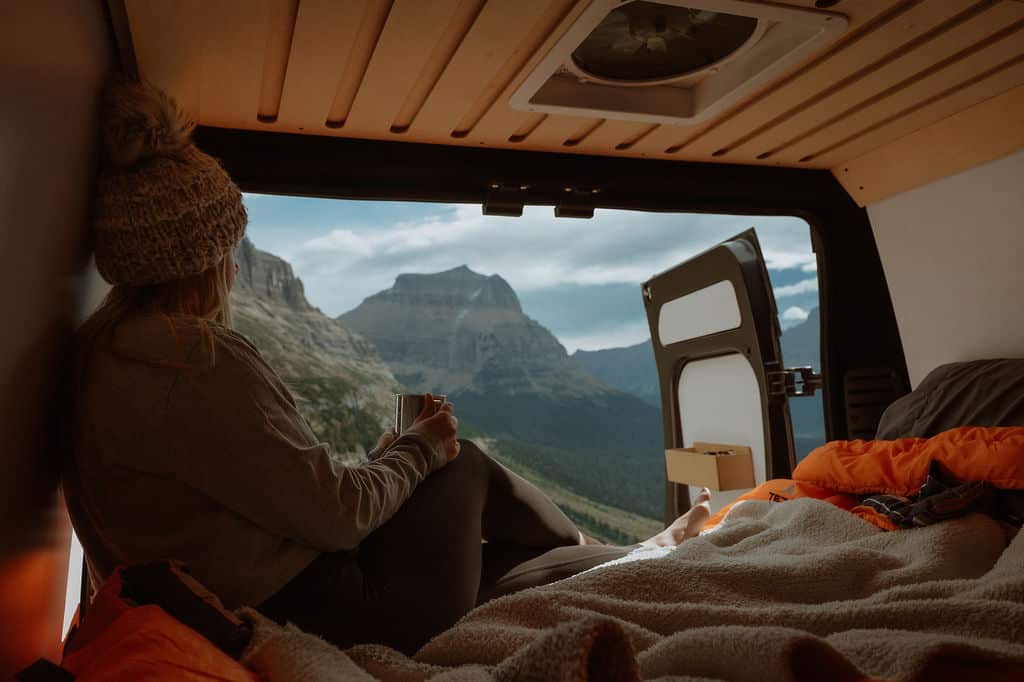 View from the bed of the Biggie Campervan